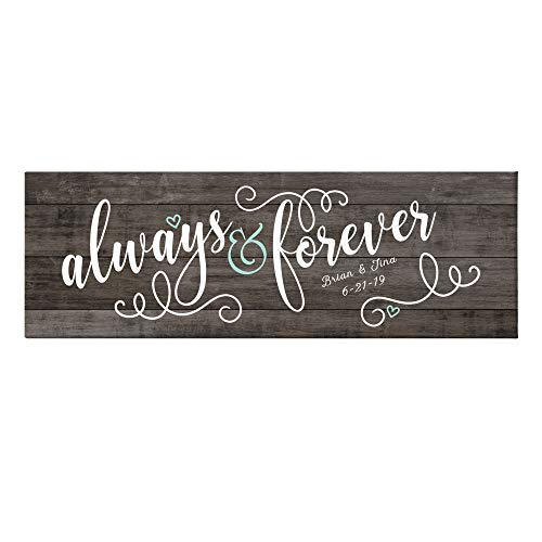 Let's Make Memories Personalized Canvas Wall Art - Custom Present for Couple Engagement Wedding Anniversary - Home Decor - Personalize with Name and Date - Always & Forever - 9x27 - color: Always & Forever - 9x27"