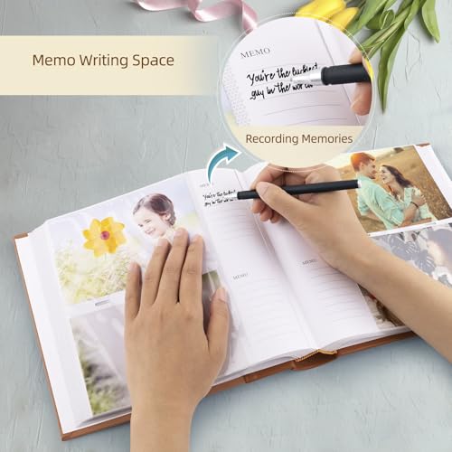 Photo Album holds 4x6 200 Horizontal Pictures with Memo Space (Brown) - color: Brown