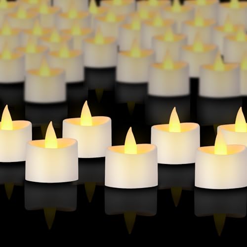 White Flameless Tea Lights - 50 Pack Commercial Grade LED Tea Lights for Large Weddings, Events & Modern Home Decor (White Base, 50 Pack) - color: White Base, size: 50 Pack