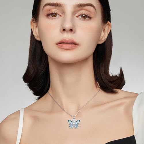 Butterfly/Dragonfly/Pet Paw/Tree of Life/Maple Leaf/Cross Urn Necklace for Ashes 925 Sterling Silver Cremation Pendant Jewelry Gifts for Women Mom - color: Butterfly