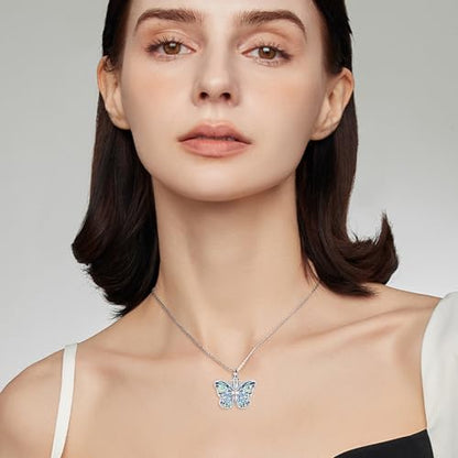 Butterfly/Dragonfly/Pet Paw/Tree of Life/Maple Leaf/Cross Urn Necklace for Ashes 925 Sterling Silver Cremation Pendant Jewelry Gifts for Women Mom - color: Butterfly