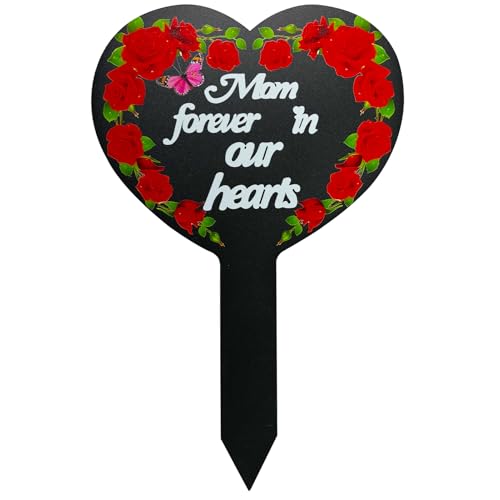 Memorial Grave Markers Heart Memorial Plaque Stake Sympathy Grave Markers Cemetery Cardinals Garden Stake Memorial Metal Grave Stake Decoration for Mom Dad Cemetery Outdoors Yard Garden (Mom-C) - color: Mom-C