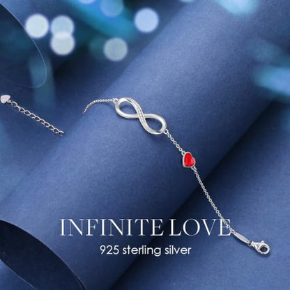 CDE 925 Sterling Silver Infinity Birthstone Bracelet Jewelry Gift for Women | Hypoallergenic,Non Tarnish,Heart CZ,Nickel-Free & Lead-Free,Anniversary Christmas Birthday Idea Gifts for Wife Girlfriend Her - color: Crystal-Red