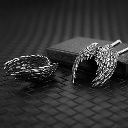 HZMAN Angel Wing Necklace for Men Women Stainless Steel Gothic Punk Angel Wing Cross/Angel Pendant Faith Amulet Jewelry Gift - color: Angel Wing