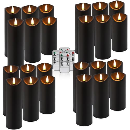 24 Pack Black Halloween Decoration Flickering Flameless Candles(D2.2 xH 5" 6" 7"), Battery Operated LED Pillar Candles with Remote Control and Timer,for Home Decor. - color: Red-24