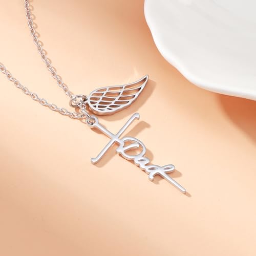 Lcherry Cremation Cross Necklace for Women - Angel Wing Faith Cross Necklace Memorial Gifts Religious Jewelry for Women - style: Dad