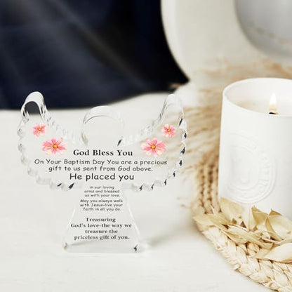 Baby Christening Gifts, Religious Gift, Baptism Angel Acrylic Decor Sign for First Holy Communion Christening and Dedication, Baby Blessings Baptism Gifts for Home Living Room Desk Centerpiece Decor - style: 049