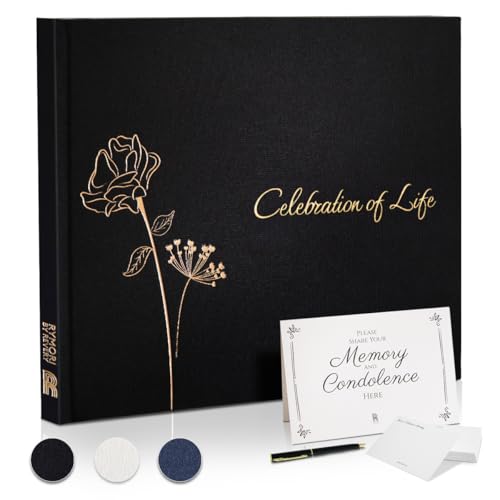 Funeral Guest Book for Memorial Service - with Pen, Cards, Table Sign & Back Pocket, Guests Sign in Book Celebration of Life | in Loving Memory Memorial Service Guest Book, Charcoal Black Linen - color: Charcoal Black Linen, style: Celebration of Life