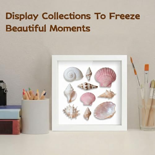 Wazzio 6Pack 5x5 Inch Shadow Box Frame, Wood Display Case Memory Box | 1" Deep Keepsake Frame, Memorabilia Showcase, Photo Ticket Medal Display, Wall Tabletop Picture Frame, Souvenir Gift Box - color: White