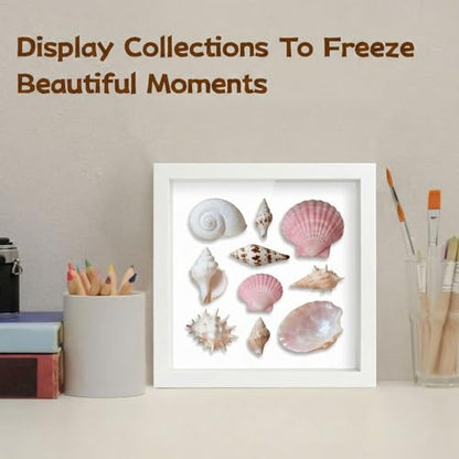 Wazzio 6Pack 5x5 Inch Shadow Box Frame, Wood Display Case Memory Box | 1" Deep Keepsake Frame, Memorabilia Showcase, Photo Ticket Medal Display, Wall Tabletop Picture Frame, Souvenir Gift Box - color: White