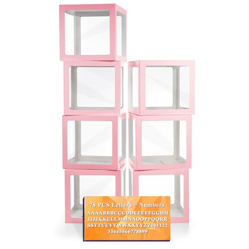 Ledido Transparent Balloon Boxes with 78 Letters Numbers for Custom Name - color: Pink, size: 7PCS Boxes