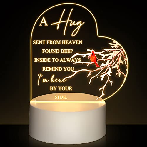 Roowest Night Light Memorial Gifts Clear Acrylic Sympathy Gifts Sign LED Light Red Cardinal Remembrance Bereavement Heart Condolence Present for Father Mother Husband Son Loss of Loved One