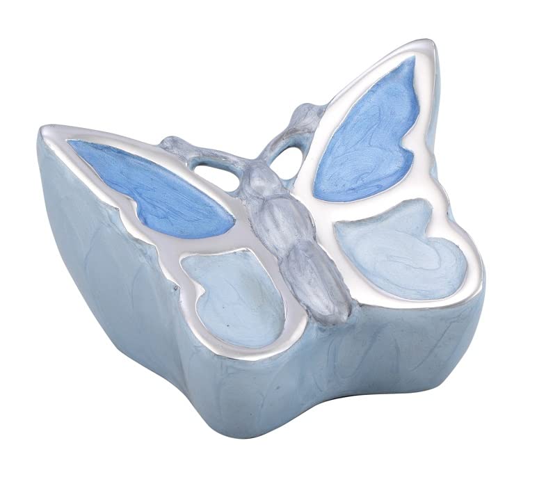 MEMORIALS4U Butterfly Sculpture Cremation Urn - Handcrafted Metal for Human Ashes - Artistic With Velvet Bag (Blue Keepsake) - color: Blue Keepsake
