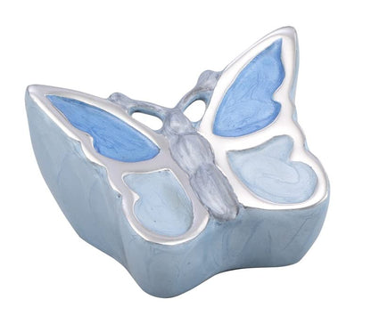 MEMORIALS4U Butterfly Sculpture Cremation Urn - Handcrafted Metal for Human Ashes - Artistic With Velvet Bag (Blue Keepsake) - color: Blue Keepsake