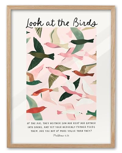 EcoHest 12x16 in Matthew 6:26 Look at the Birds Framed Christian Wall Art - color: Framed Birds, size: 16"L x 12"W