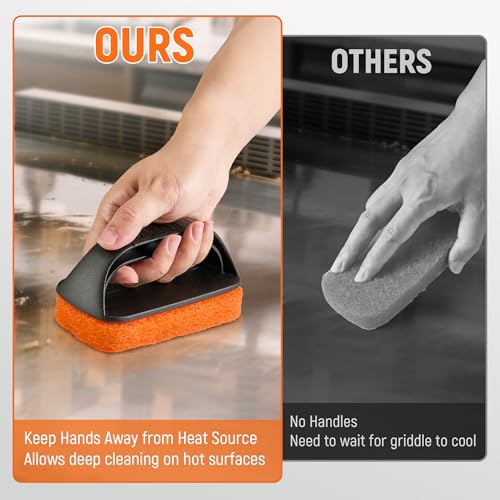Griddle Cleaning Kit for Blackstone with 8 Scouring Pads & 1 Handle | Flat Top Grill Cleaning Kit, Griddle Accessories, Multi-Functional Scrubber Pads, Easy to Use & Clean (9 PCS) - color: Orange-9 Pcs