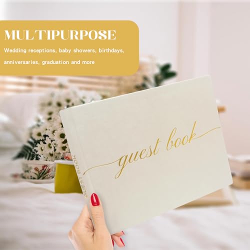 Elegant Wedding Guest Book - Perfect for Wedding Receptions, Baby Showers, Birthdays and Special Events - Polaroid Guest Book with 110 Lined Pages for Sign-in and Photos -Hardcover (Beige) - color: Beige