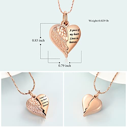 Imrsanl Heart Cremation Urn Necklace Pendant for Human Ashes - A Piece of My Heart Lives in Heaven Memorial Keepsakes Cremation Jewelry - color: Locket-Rose Gold