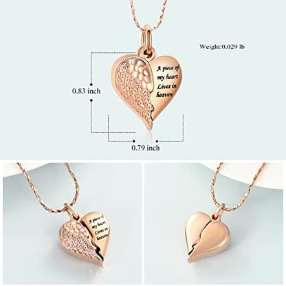 Imrsanl Heart Cremation Urn Necklace Pendant for Human Ashes - A Piece of My Heart Lives in Heaven Memorial Keepsakes Cremation Jewelry - color: Locket-Rose Gold