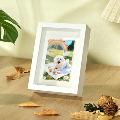 5x7 Small Shadow Box Frame with Thickened Acrylic Panel & Pins - color: White+foam Back+foam Packaging, size: 5x7