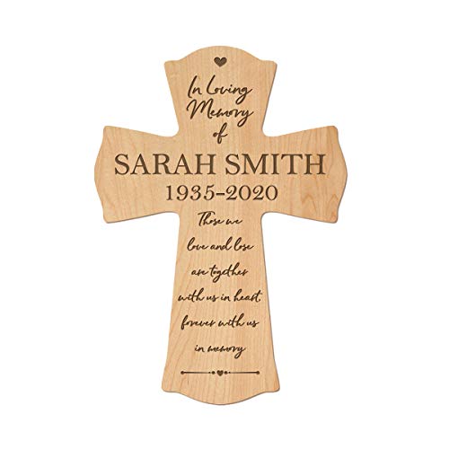 LifeSong Milestones Personalized Wooden Memorial Wall Cross Hanging Decor 8x11.25 Sympathy Bereavement Gift for Loss of Loved One Celebration of Life Remembrance Those Who We Love and Lose (Maple) - color: Maple
