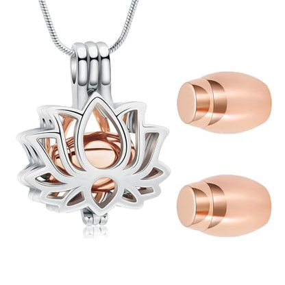 Cremation Jewelry Lotus Flower Urn Necklaces for Ashes Stainless Stell Memorial Ash Pendant Necklaces with Mini Urn Keepsake Ash Jewelry for Men Women Gifts with Funnel Filler Kit - color: Customize