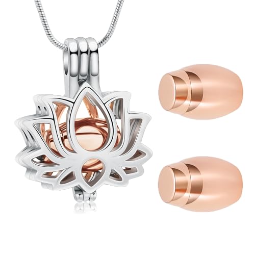 Cremation Jewelry Lotus Flower Urn Necklaces for Ashes Stainless Stell Memorial Ash Pendant Necklaces with Mini Urn Keepsake Ash Jewelry for Men Women Gifts with Funnel Filler Kit - color: Customize