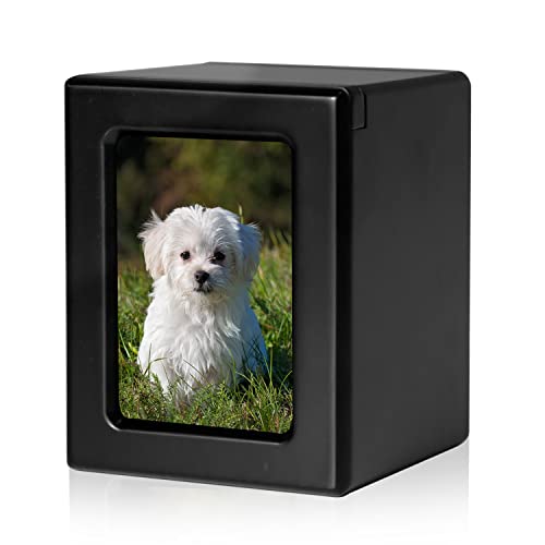 Wooden Dog Ashes Urn, Black, Solid, Small (0-25lbs), Photo Frame, Polished Finish - color: Black, size: S(0-25lbs)
