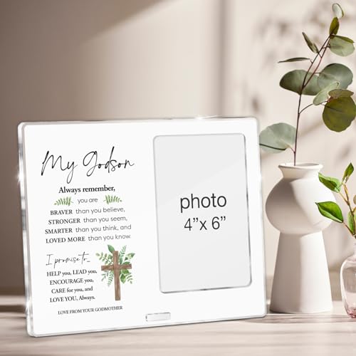 Godson Gifts for Babies Boys Baptism First Communion, Godson Picture Frame Gifts From Godmother, Boy Baby Christening Baptism Gift Acrylic Photo Frames 4 x 6 Inches Photo - color: Godson- A
