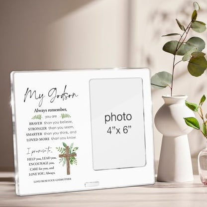 Godson Gifts for Babies Boys Baptism First Communion, Godson Picture Frame Gifts From Godmother, Boy Baby Christening Baptism Gift Acrylic Photo Frames 4 x 6 Inches Photo - color: Godson- A