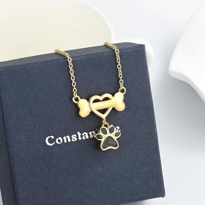 constantlife Paw Print & Bone Pendant Urn Necklace for Pet Ashes | Mini cremation jewelry, stainless steel material, for women men dog lovers, waterproof, with a filling tool kit - color: Golden