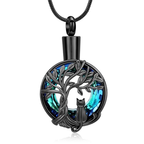 Hearbeingt Tree of Life Cremation Jewelry Paw Print Urn Necklace for Ashes - color: A-Black 2