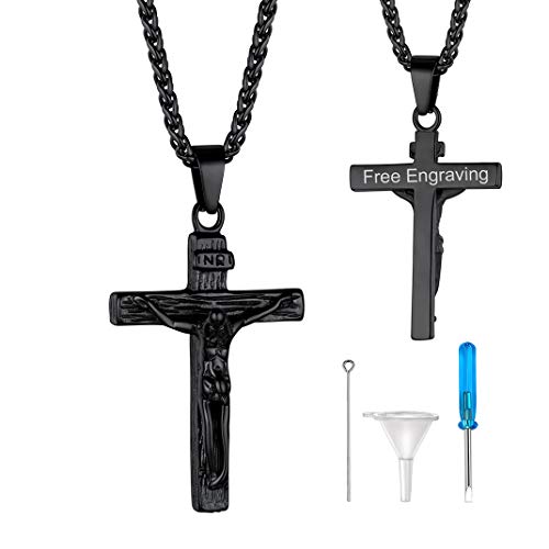 GOLDCHIC JEWELRY Urn Necklaces for Ashes, Stainless Steel Pet/Cross/Birthstone/Tree of Life Personalized Keepsake Memorial Jewelry for Women - color: Cross - Black Plated, style: Personalized Engraving