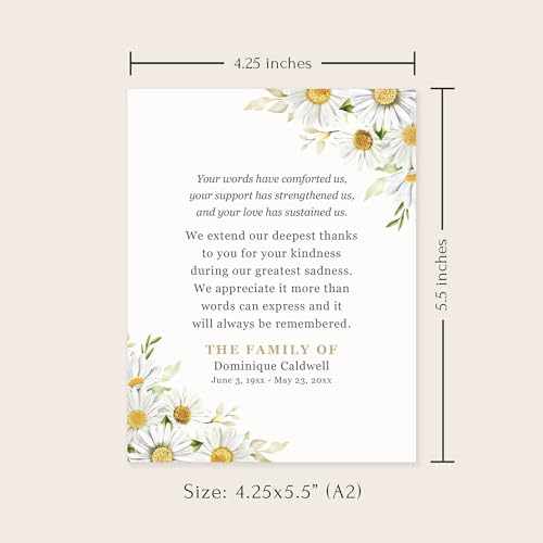Daisies Funeral Thank You Cards | Sympathy Acknowledgement, Bereavement Notes, With Envelopes, 4.25x5.5" Flat Notecards