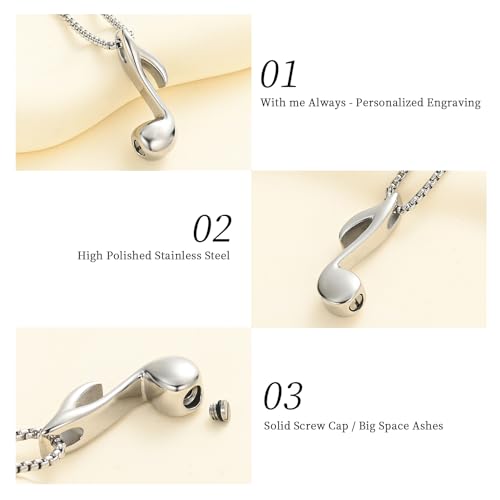 Oinsi Music Note Stainless Steel Cremation Locket Hold Ashes Keepsake Memorial Urn Necklace For Women