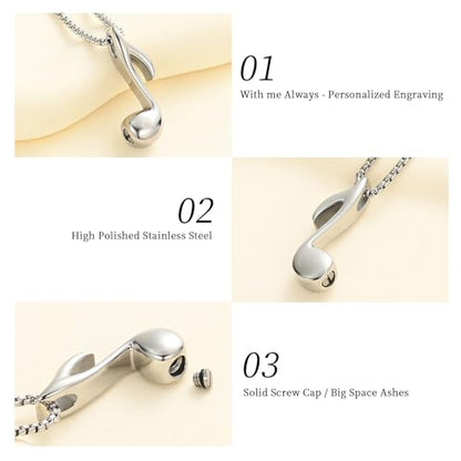 Oinsi Music Note Stainless Steel Cremation Locket Hold Ashes Keepsake Memorial Urn Necklace For Women