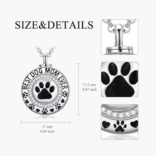 Rose & Daisy Urn Necklace - Sterling Silver Cremation Keepsake Memorial Jewelry - style: Paw Print Urn Necklace-Around