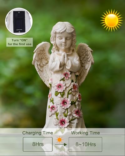 Nacome Solar Garden Outdoor Statues Angel with Succulent - color: White Angel