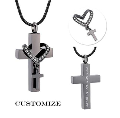 Cremation Jewelry for Ashes Pendant - Cross Urn Necklace with Mini Keepsake Urn Memorial Ash Jewelry - color: Customize