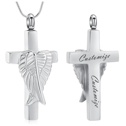 Cross Cremation Jewelry Urn Necklaces Cross Angel Wings Urn Necklaces for Ashes Memorial Keepsake Pendant for Women Men Gifts With Funnel Kit & Bag - color: Customize