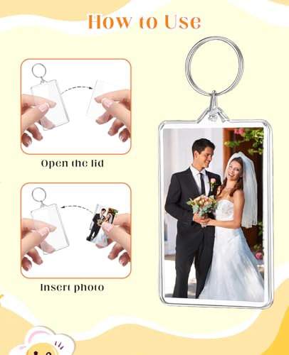 20 PCS Acrylic Photo Frame Keychain Holder, 2 X 3 Inch Pictures Insert Blank Keyring Clear Picture Holders for DIY