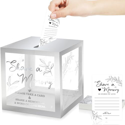 Pajean 50 Pcs Greenery Share a Memory Card, Celebration of Life Cards Box - color: Sliver
