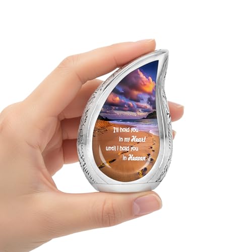 Footprint Teardrop Keepsake Cremation Urn for Human Ashes – Small Aluminum Memorial Urn with Inspirational Quote, Decorative Remembrance Keepsake for Men & Women - size: Small Teardrop