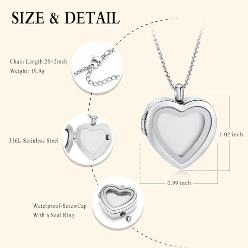 Oinsi Cremation Locket Necklace For Ashes Of Loved One Carry Photo Glass Memorial Urn Jewelry 316L Stainless Steel Keepsake Gifts - color: B-Sliver