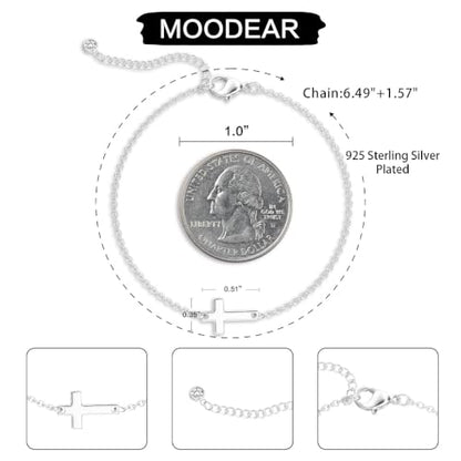 Moodear Cross Bracelet for Women, Dainty Sterling Silver/Gold Plated Gift | Christian Religious Gifts for Teen, Stocking Stuffers, Adjustable Link Bracelets, Sparkling CZ Cross, Non Tarnish Jewelry - color: Silver Cross Bracelet