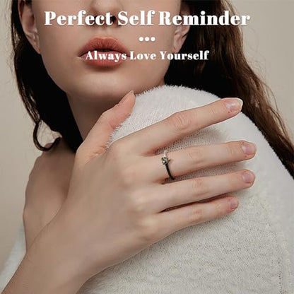Love Me Until I'M Me Again Black Heart-Cut Half Enamel Ring, Heart Self-Love Ring, Jewelry Birthday Gifts for Women, Daughter, Wife, Friends - color: White