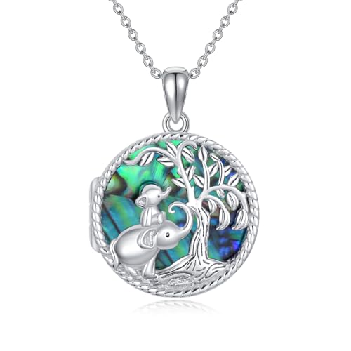 Heart Locket Necklace 925 Sterling Silver Custom Photo Pendant That Holds Pictures Memorial Jewelry Gifts for Women Mom Daughter - color: Elephant, style: 1-no custom