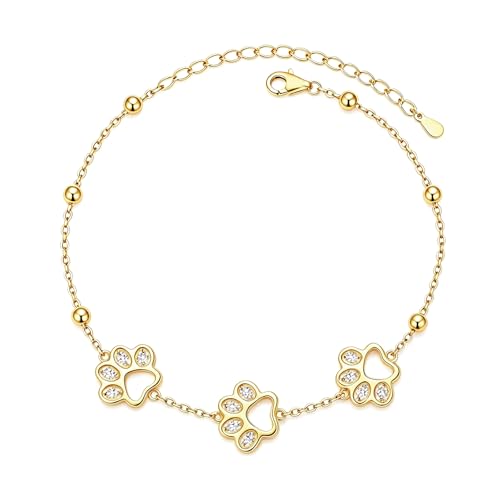 DAOCHONG Pet Paw Print Bracelet for Women Pet Memorial Jewelry | Sterling Silver Dog Cat Paw Bracelet | Pet Loss Sympathy Gift | Birthday Xmas Present for Pet Lover Mom Wife - style: Gold-Paw Print bracelet