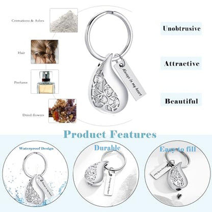 Hearbeingt Teardrop Urn Keychain for Ashes Tree of Life Cremation Jewelry - color: A-silver