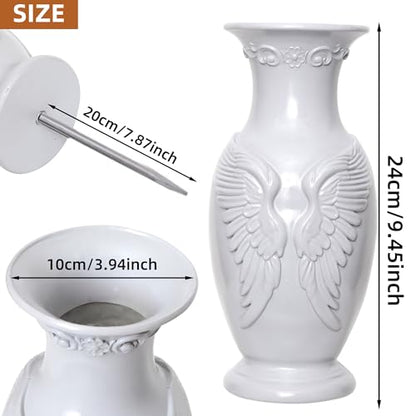Cemetery Vase for Grave Decorations Grave Vase Angel Headstones Vases with Metal Spikes for Cemetery (Grey, L)